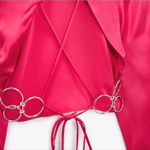 NWT ZARA SATIN TOP WITH RING DETAIL HOT PINK BARBIE PINK TREND - Picture 6 of 6
